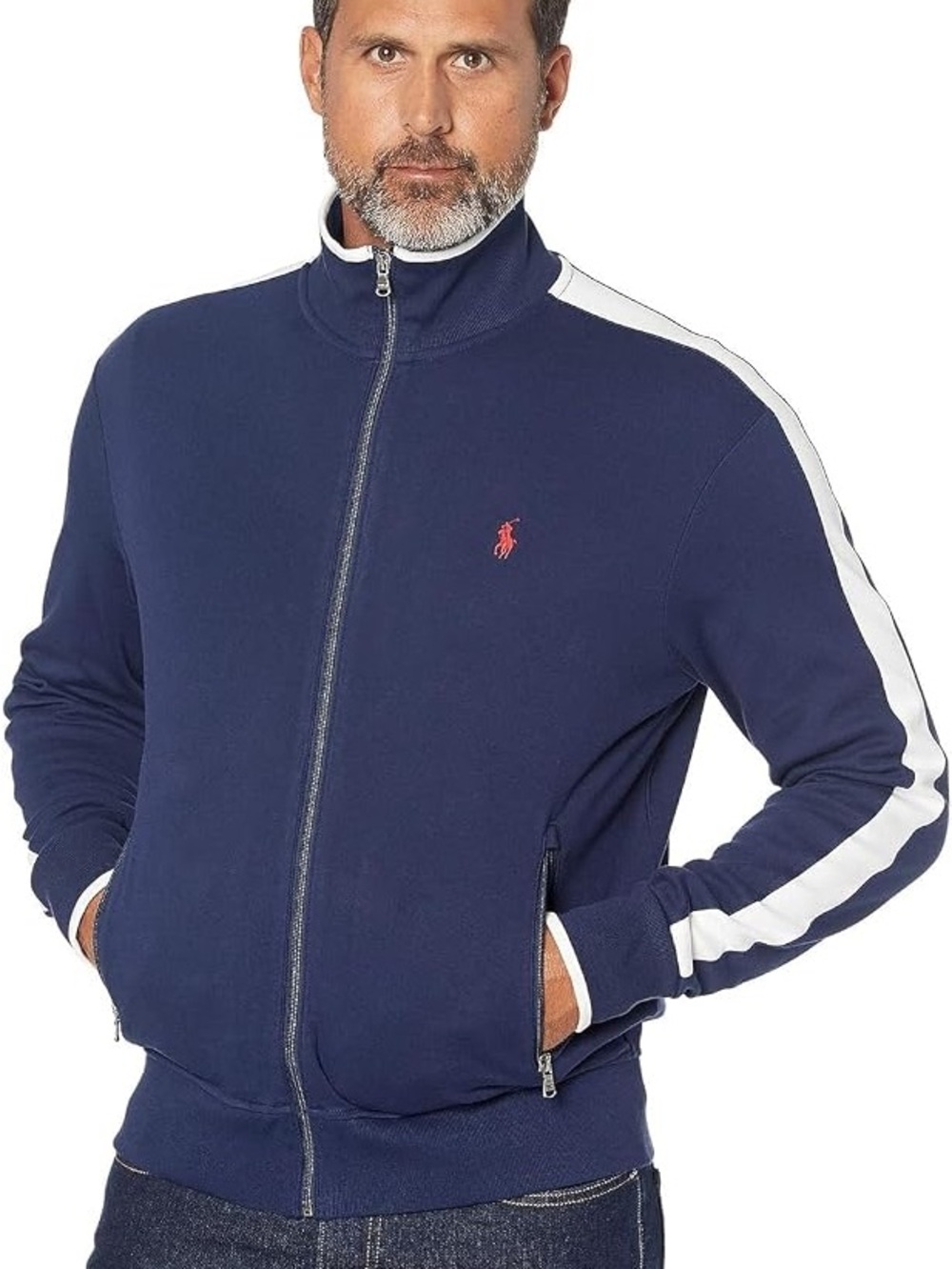 Polo by Ralph Lauren Navy Blue Track Jacket with White Trim 100% Cotton